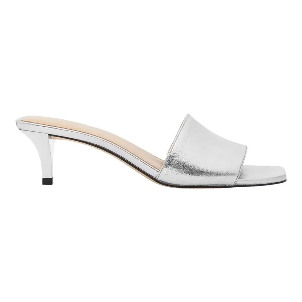 Michael Kors Women's Merriam Kitten Heel Slide Sandals Silver Size 8 M - Picture 2 of 4
